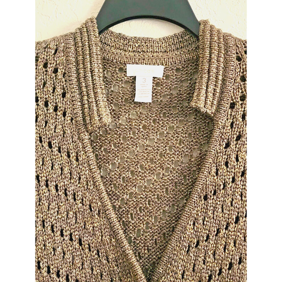 SWEATER-CHICO'S-Chunky Knit-Long Sleeves-Gold Brown-Metallic-CHICO'S SIZE 3/US L - Picture 5 of 16
